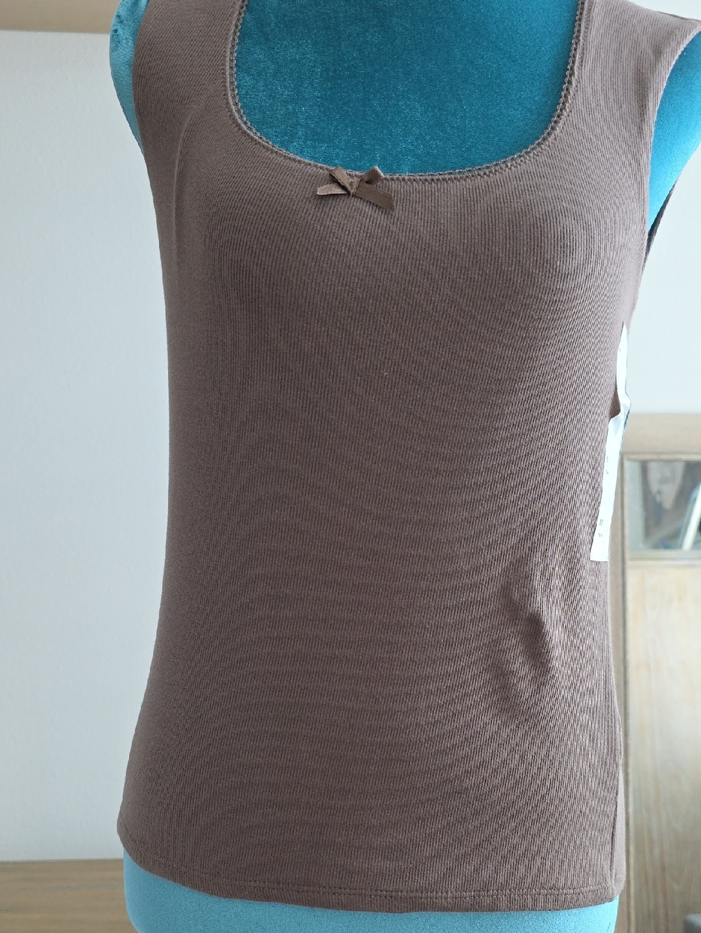 wild fable Brown Ribbed Scoop Neck Tank with Bow Detail